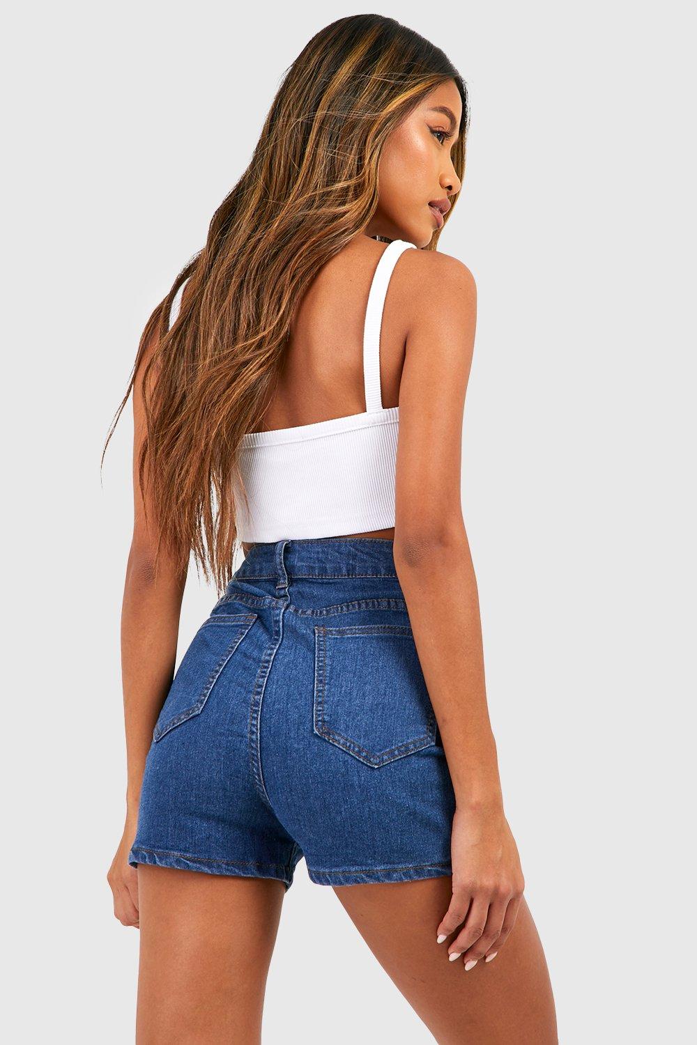 High waisted denim shorts cheap boohoo